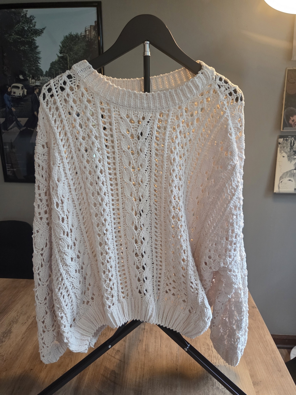 Forever 21 Open-Knit Crewneck Sweater - White